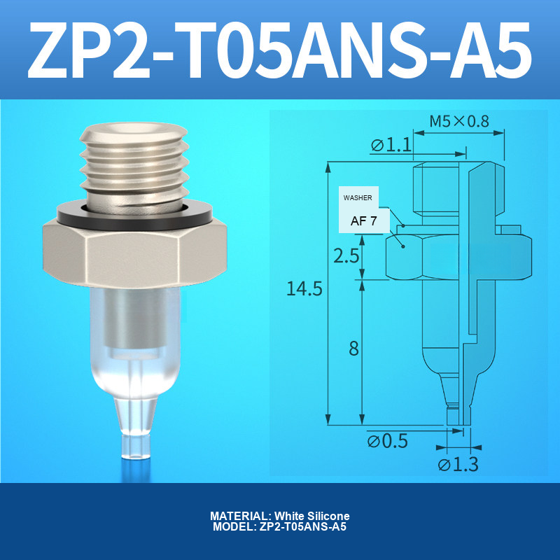 ZP2-T05ANS-A5 ZP2-AN vacuum cup, threaded holder or fitting, with product view and technical drawing