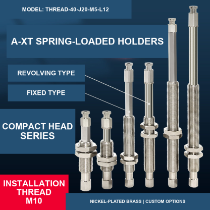 THREAD-40-J20-M5-L12 compact spring-loaded vacuum cup holder, special configuration, with product view and dimensional drawing