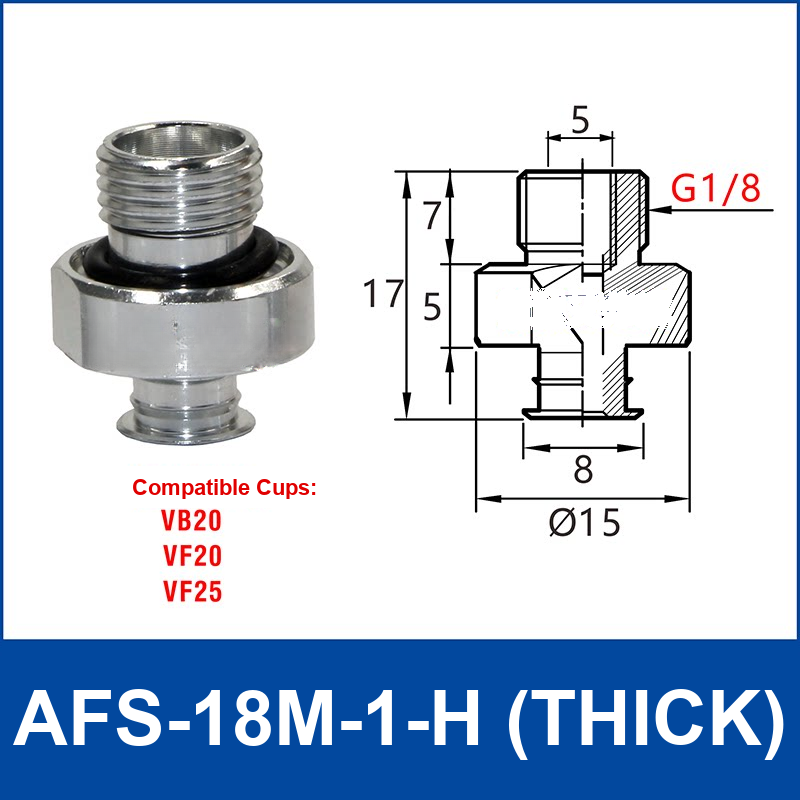 AFS-18M-1-H – G1/8 Male Thread, Thick, aluminum-alloy vacuum cup adapter, G1/8 Male connection, with technical dimensions