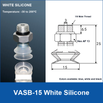 VASB-15 White Silicone vacuum suction cup with technical dimensions