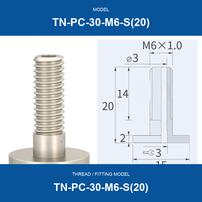 TN-PC-30-M6-S(20) threaded vacuum cup mount fitting with product view and dimensional drawing