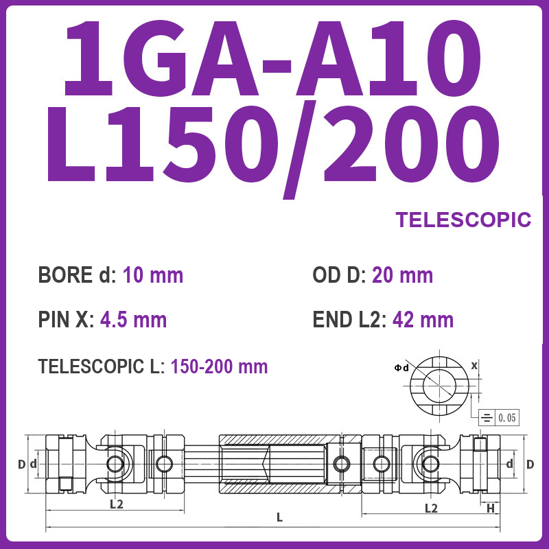 BOLTTE 1GA-A10-L150/200 40Cr universal joint coupling dimension drawing