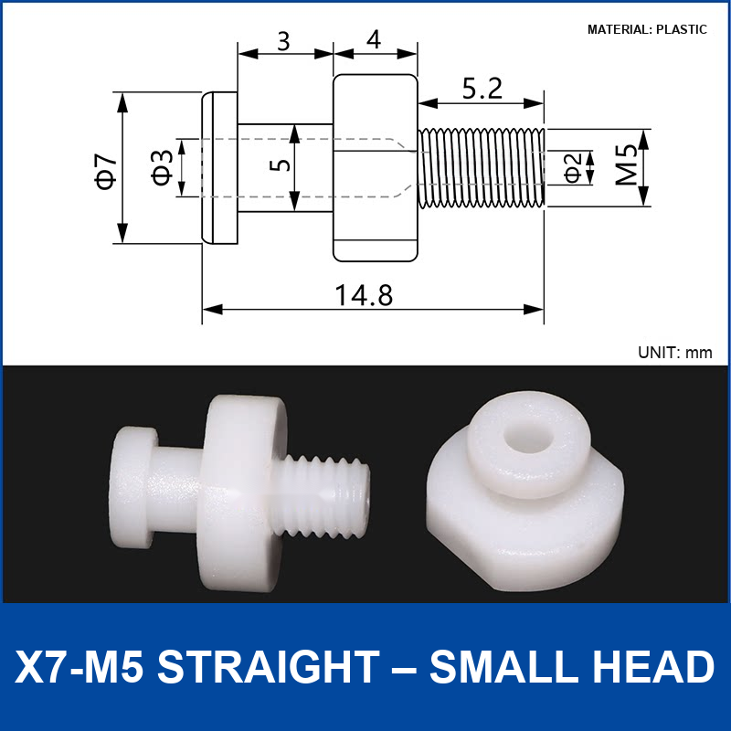 X7-M5 Straight – Small Head vacuum cup fitting or adapter, Plastic, Straight Connector, with technical dimensions