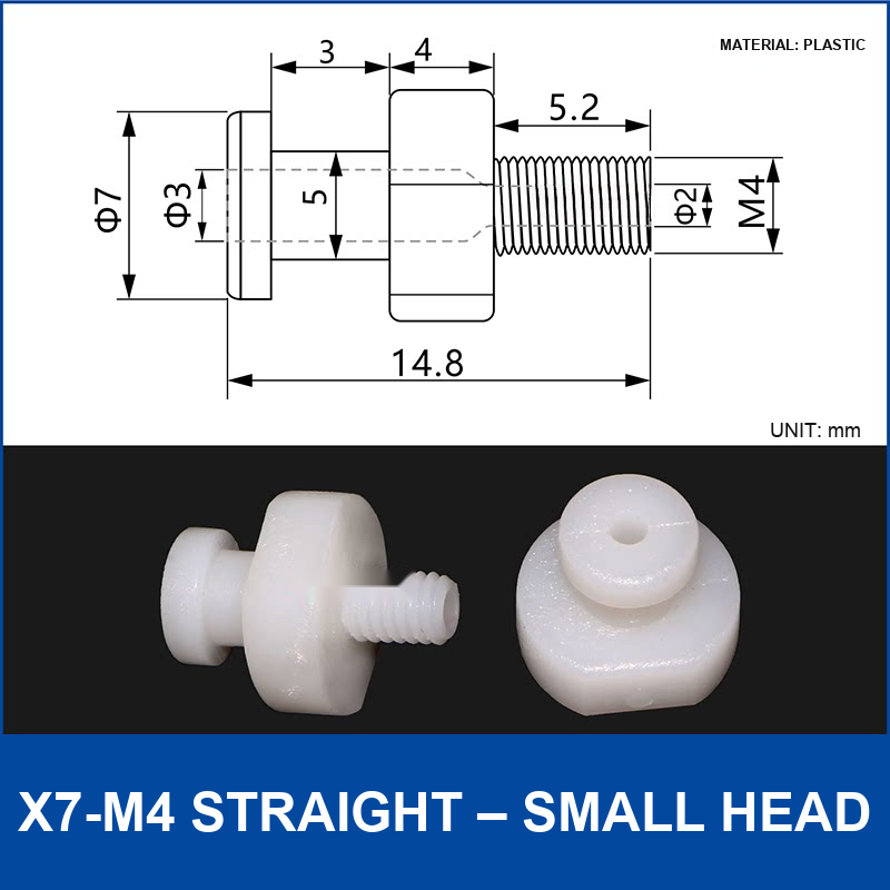 X7-M4 Straight – Small Head vacuum cup fitting or adapter, Plastic, Straight Connector, with technical dimensions