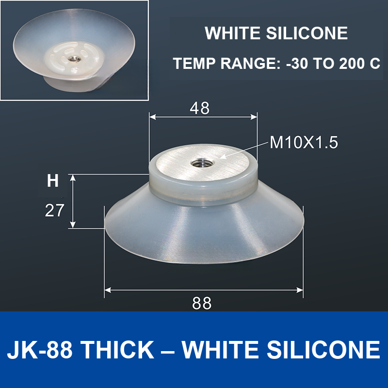 JK-88 Thick – White Silicone thick silicone vacuum cup, 88 mm, White Silicone, M10×1.5, with technical dimensions