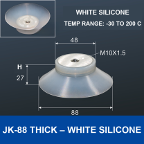 JK-88 Thick – White Silicone thick silicone vacuum cup, 88 mm, White Silicone, M10×1.5, with technical dimensions