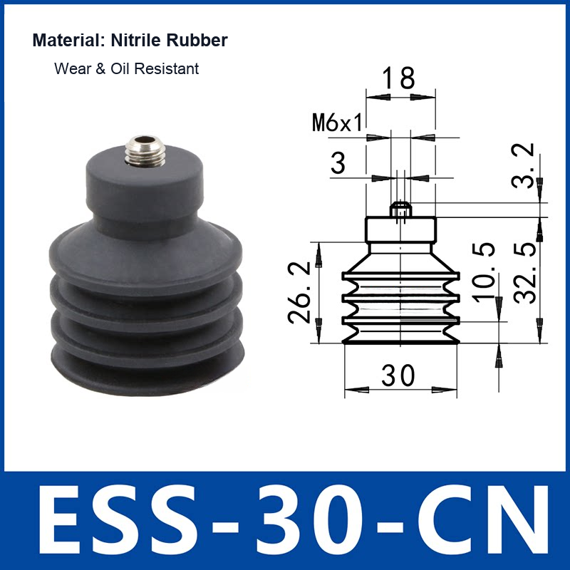 ESS-30-CN Black Nitrile Rubber multi-layer vacuum suction cup and technical dimensions