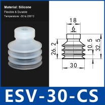 ESV-30-CS White Silicone multi-layer vacuum suction cup and technical dimensions