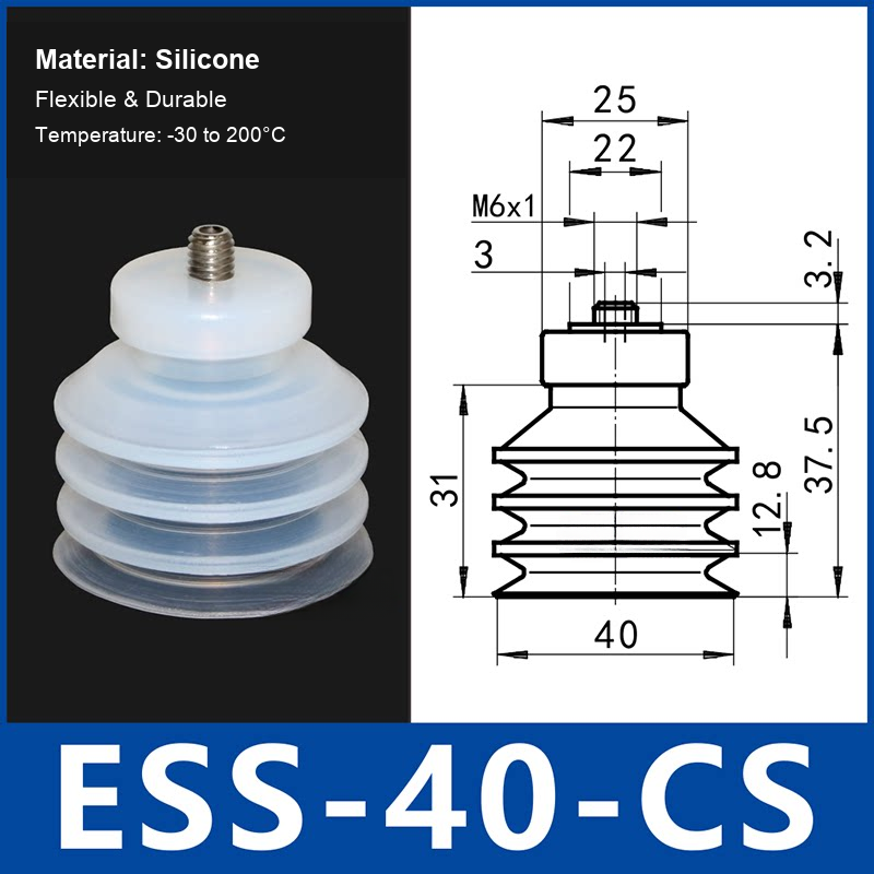 ESS-40-CS White Silicone multi-layer vacuum suction cup and technical dimensions