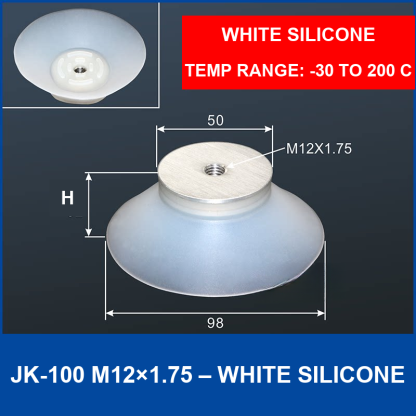 JK-100 M12×1.75 – White Silicone m12×1.75 silicone vacuum cup, 100 mm, White Silicone, M12×1.75, with technical dimensions