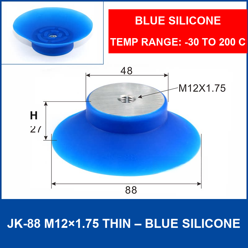 JK-88 M12×1.75 Thin – Blue Silicone m12×1.75 silicone vacuum cup, 88 mm, Blue Silicone, M12×1.75, with technical dimensions