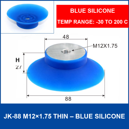 JK-88 M12×1.75 Thin – Blue Silicone m12×1.75 silicone vacuum cup, 88 mm, Blue Silicone, M12×1.75, with technical dimensions