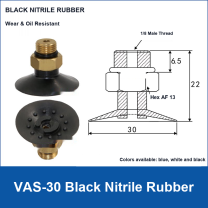 VAS-30 Black Nitrile Rubber vacuum suction cup with technical dimensions