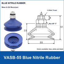 VASB-55 Blue Nitrile Rubber vacuum suction cup with technical dimensions