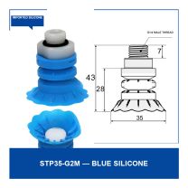 STP35-G2M Blue Silicone vacuum cup component with dimensional drawing