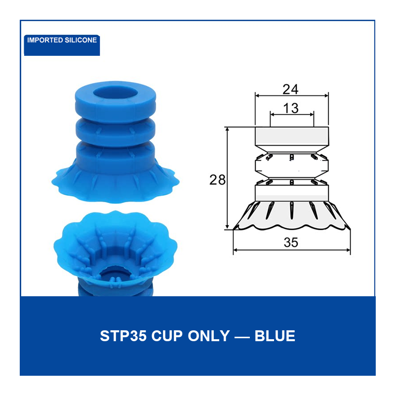 STP35 Cup Only Blue Silicone vacuum cup component with dimensional drawing