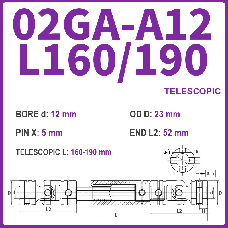 BOLTTE 02GA-A12-L160/190 40Cr universal joint coupling dimension drawing