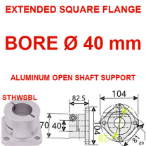 STHWSBL extended square flange aluminum open shaft support, 40 mm bore