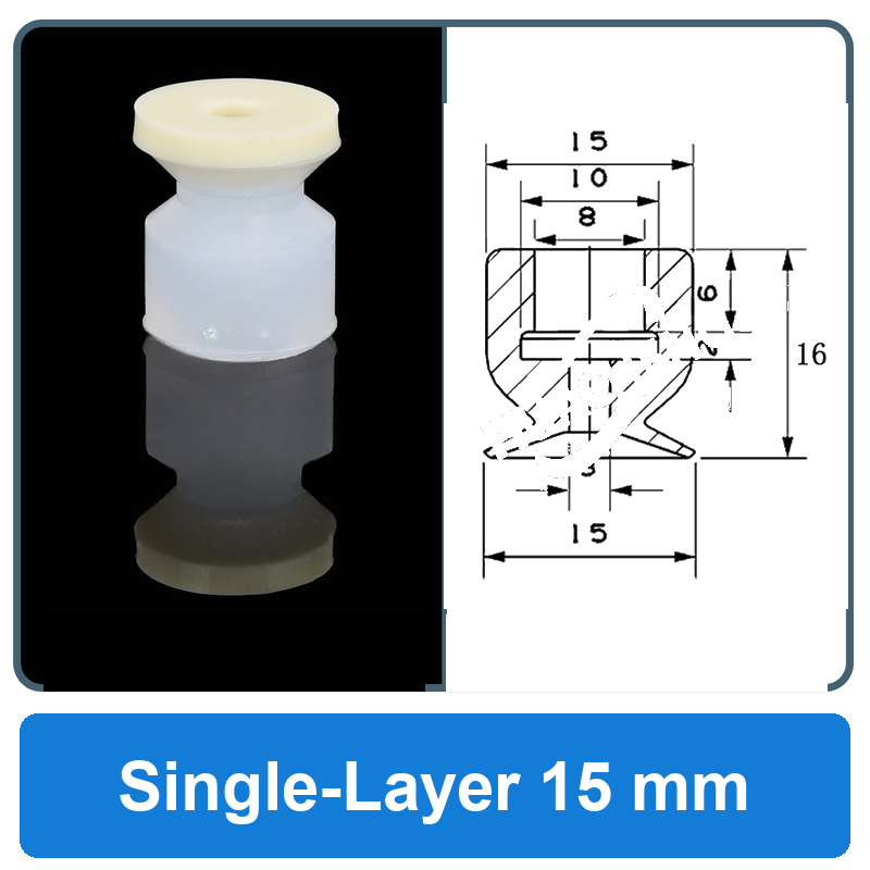 Single-Layer 15 mm high-gloss non-marking silicone vacuum cup with dimensions