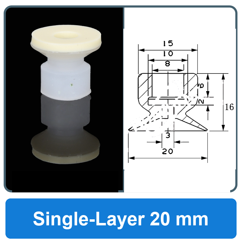 Single-Layer 20 mm high-gloss non-marking silicone vacuum cup with dimensions