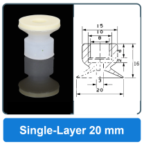 Single-Layer 20 mm high-gloss non-marking silicone vacuum cup with dimensions