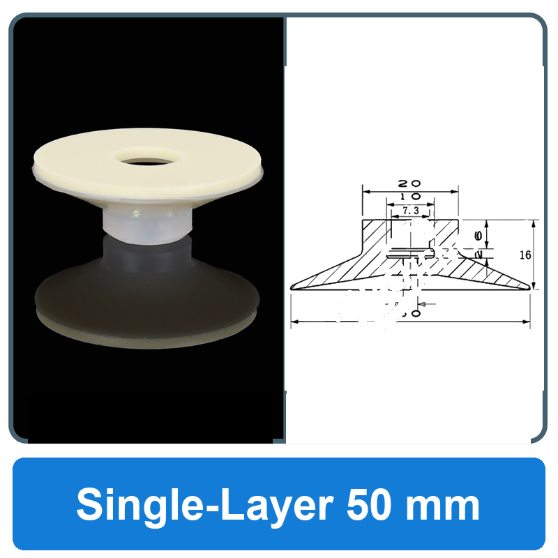 Single-Layer 50 mm high-gloss non-marking silicone vacuum cup with dimensions