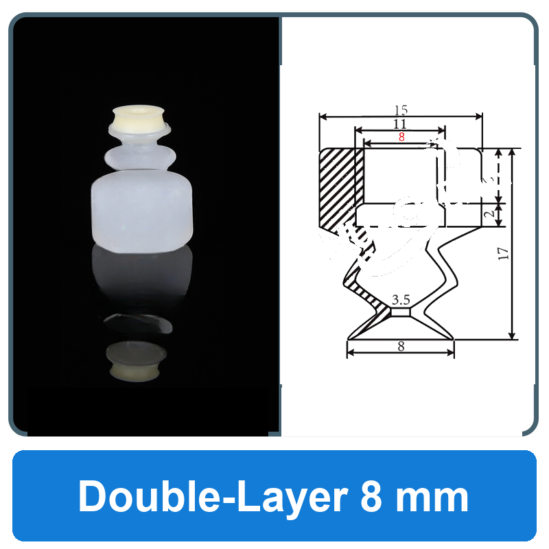 Double-Layer 8 mm high-gloss non-marking silicone vacuum cup with dimensions