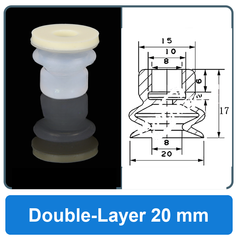 Double-Layer 20 mm high-gloss non-marking silicone vacuum cup with dimensions