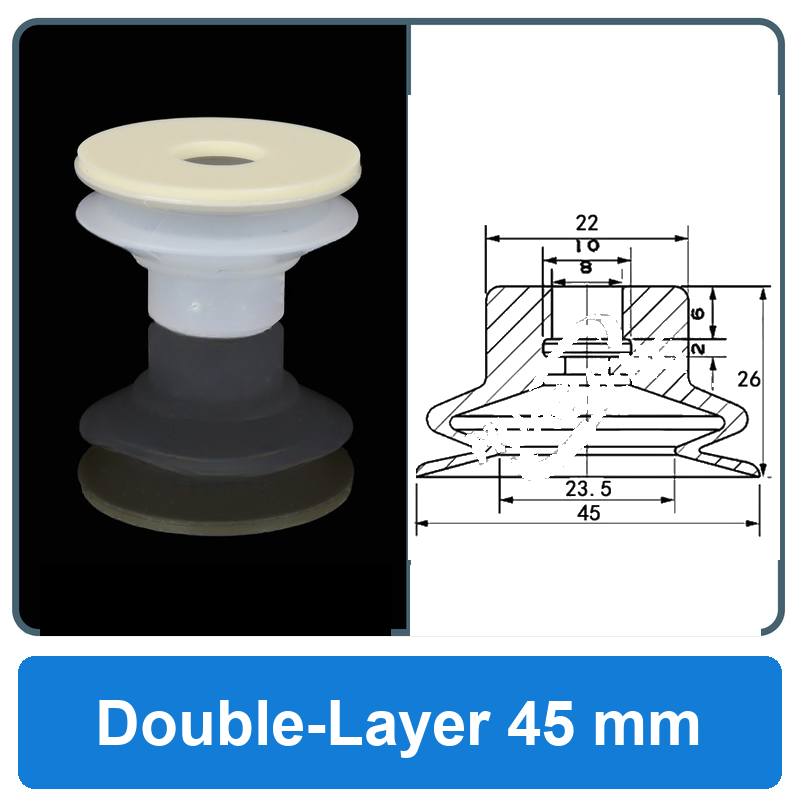 Double-Layer 45 mm high-gloss non-marking silicone vacuum cup with dimensions