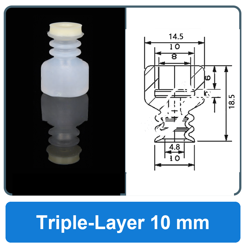 Triple-Layer 10 mm high-gloss non-marking silicone vacuum cup with dimensions