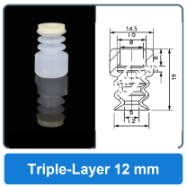 Triple-Layer 12 mm high-gloss non-marking silicone vacuum cup with dimensions