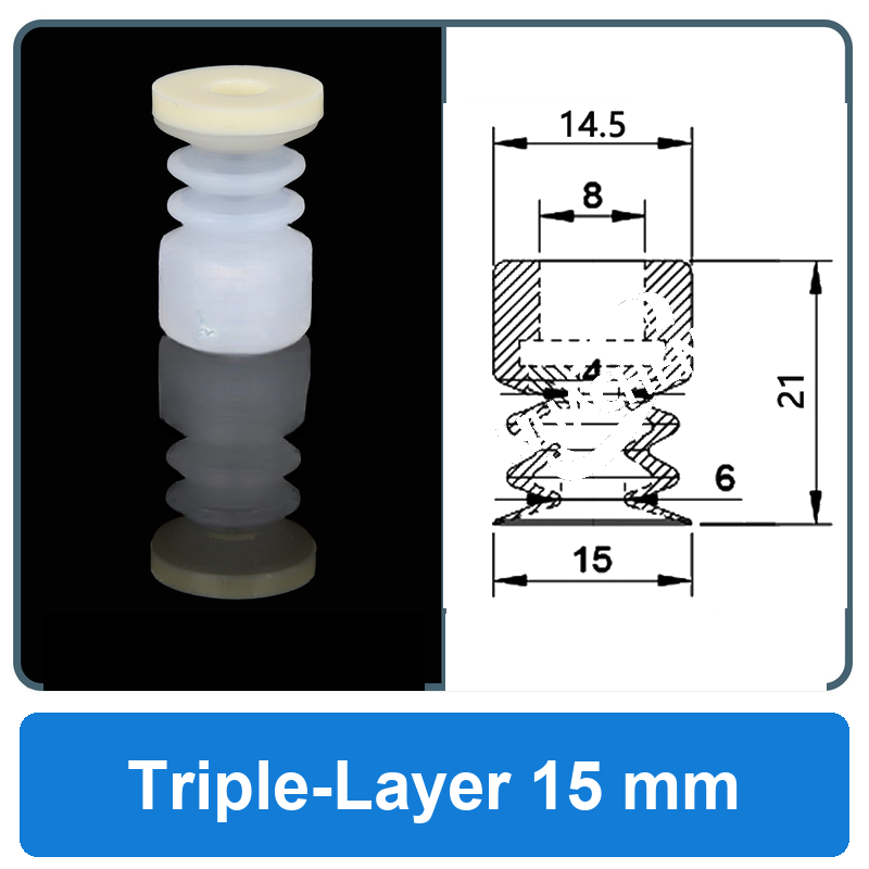 Triple-Layer 15 mm high-gloss non-marking silicone vacuum cup with dimensions