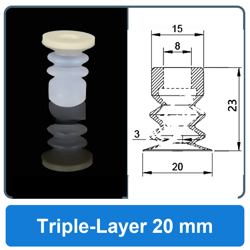 Triple-Layer 20 mm high-gloss non-marking silicone vacuum cup with dimensions