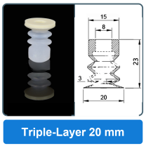 Triple-Layer 20 mm high-gloss non-marking silicone vacuum cup with dimensions