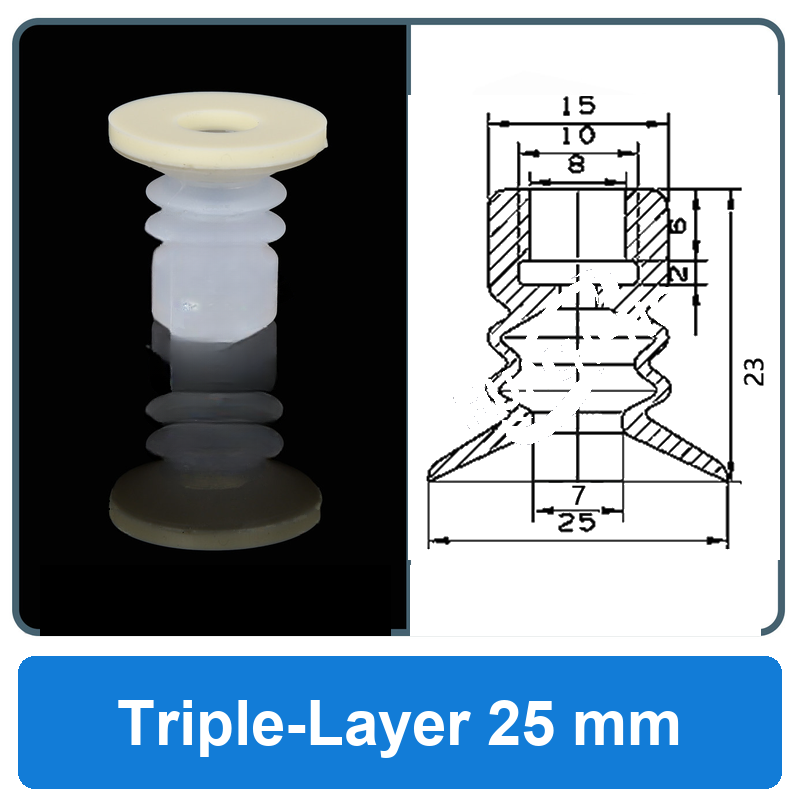 Triple-Layer 25 mm high-gloss non-marking silicone vacuum cup with dimensions