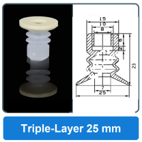 Triple-Layer 25 mm high-gloss non-marking silicone vacuum cup with dimensions