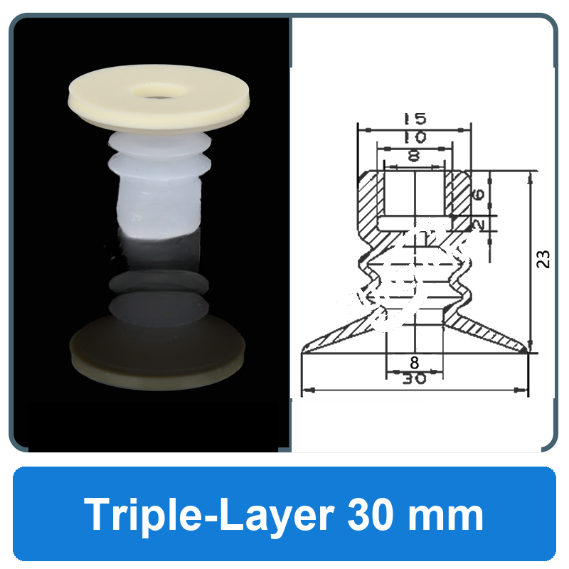 Triple-Layer 30 mm high-gloss non-marking silicone vacuum cup with dimensions
