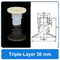 Triple-Layer 30 mm high-gloss non-marking silicone vacuum cup with dimensions