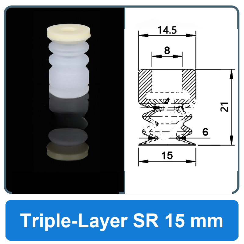 Triple-Layer SR 15 mm high-gloss non-marking silicone vacuum cup with dimensions