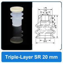 Triple-Layer SR 20 mm high-gloss non-marking silicone vacuum cup with dimensions