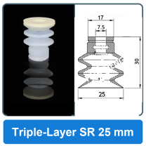 Triple-Layer SR 25 mm high-gloss non-marking silicone vacuum cup with dimensions