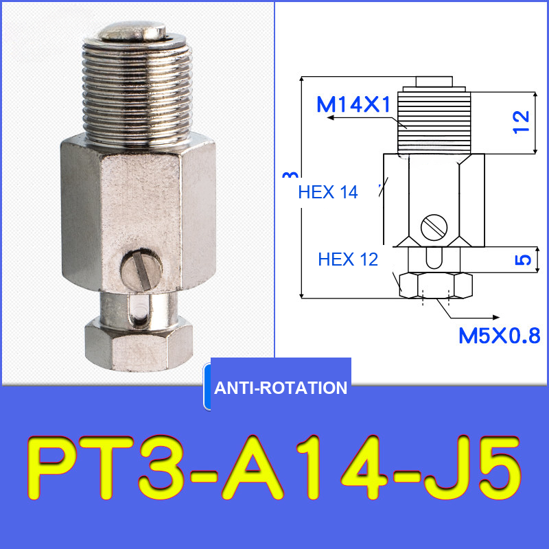 PT3-A14-J5 threaded vacuum cup holder fitting with model-specific engineering drawing