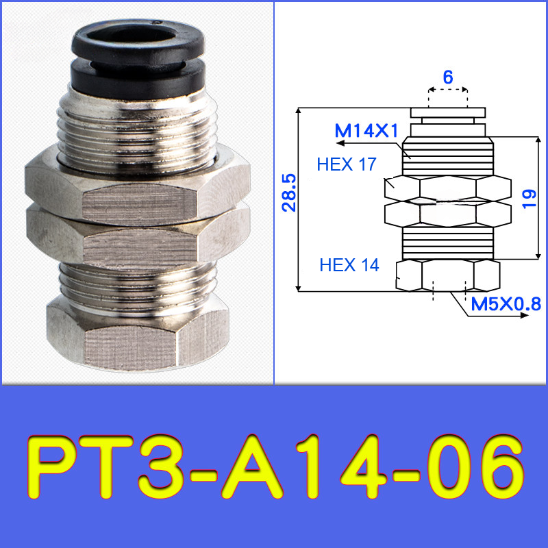 PT3-A14-06 threaded vacuum cup holder fitting with model-specific engineering drawing