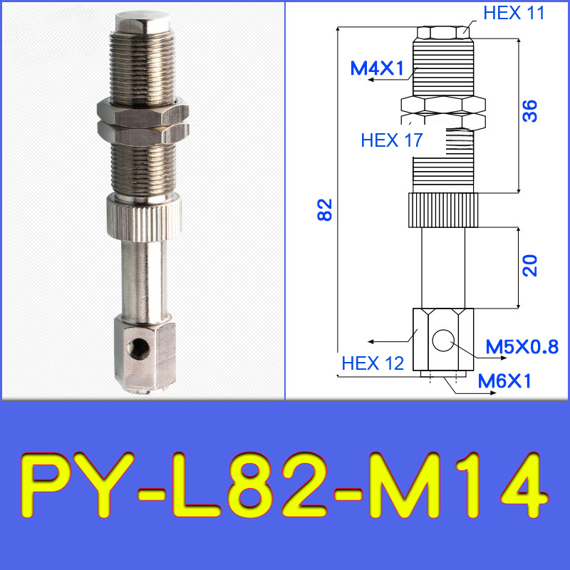PY-L82-M14 threaded vacuum cup holder fitting with model-specific engineering drawing