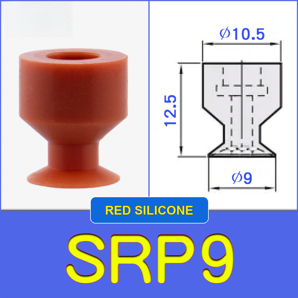 SRP9 miniature vacuum cup with model-specific engineering drawing
