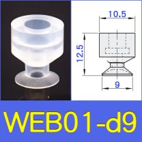 WEB01-d9 lightweight vacuum cup or spring-loaded assembly with technical drawing