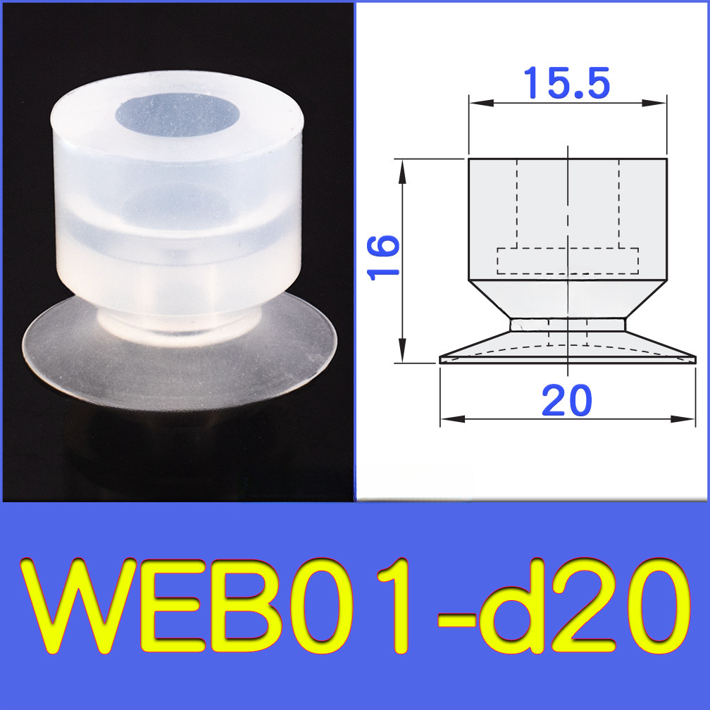 WEB01-d20 lightweight vacuum cup or spring-loaded assembly with technical drawing