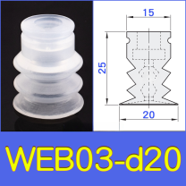 WEB03-d20 lightweight vacuum cup or spring-loaded assembly with technical drawing