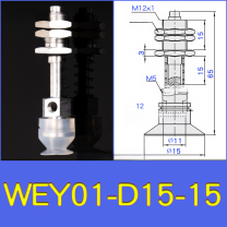 WEY01-d15-15 lightweight vacuum cup or spring-loaded assembly with technical drawing