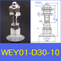 WEY01-d30-10 lightweight vacuum cup or spring-loaded assembly with technical drawing